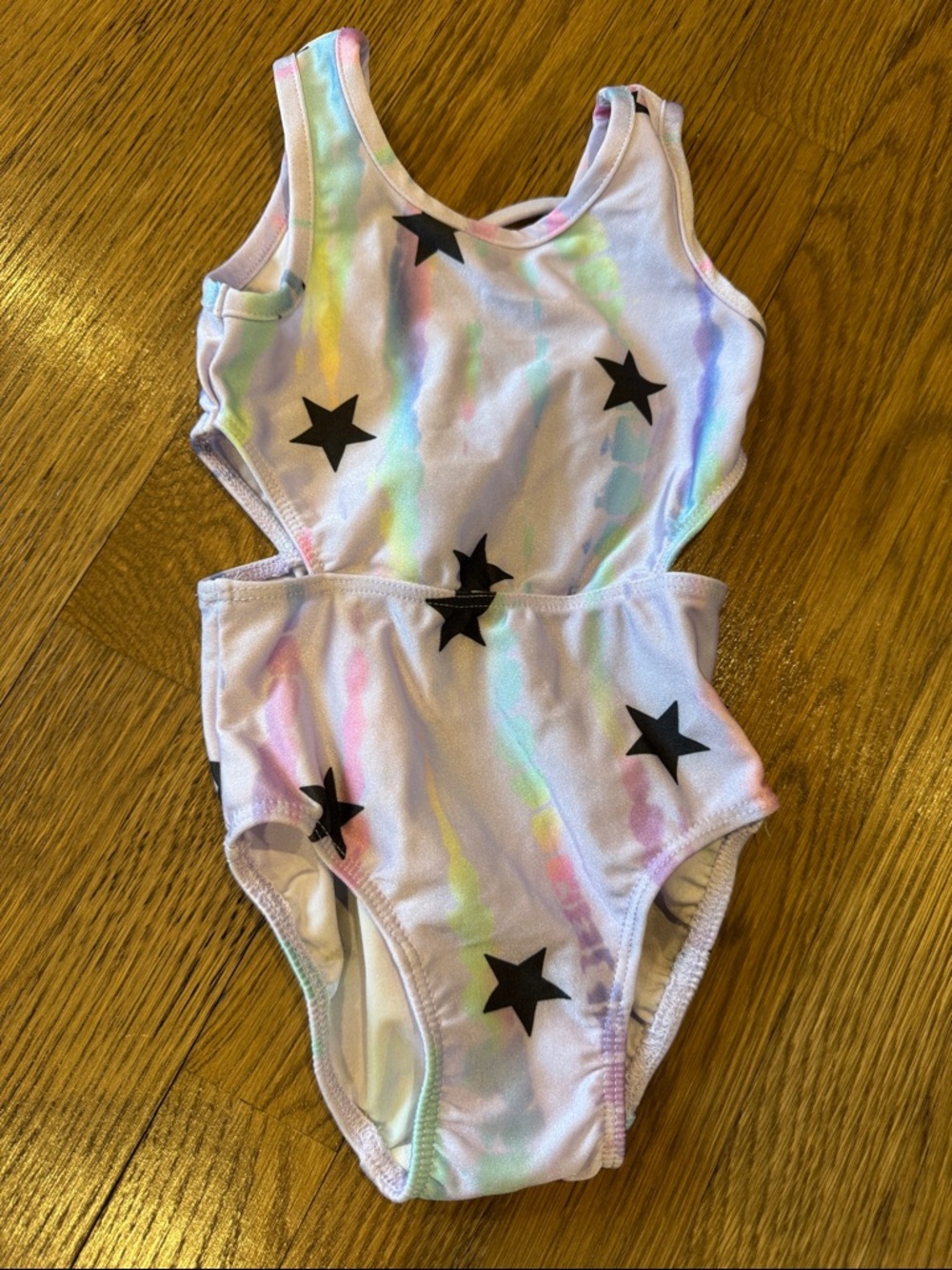Pixielane 4T Kids Pastel Tie-Dye One-Piece Swimsuit with Black Star Print NWOT